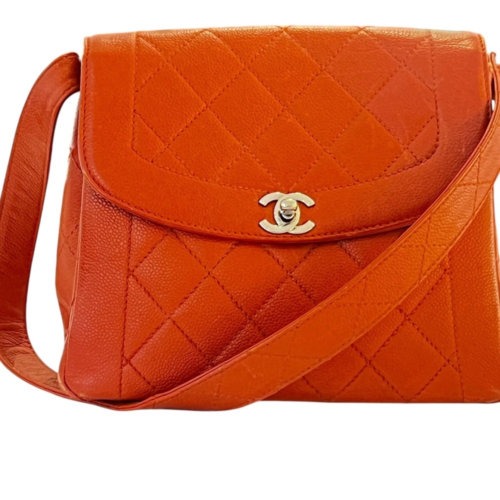 Vintage CHANEL Orange Quilted CC Caviar Shoulder Bag